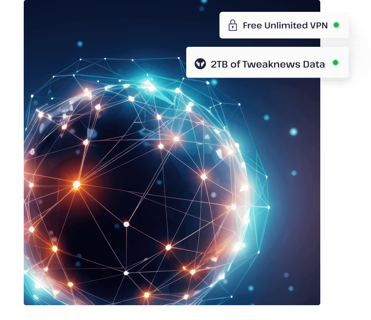 A globe in space with a network of lines in blue and orange surrounding it.