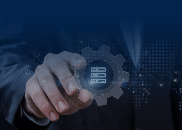 A hand touches a gear with the symbol for DNS servers inside of it, symbolizing UsenetServer’s secure DNS servers.